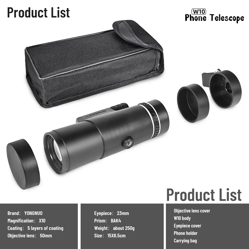 Yongnuo W10 10X HD Mobile Phone Telescope Outdoor Photography HD-Compatible Imaging Mobile Phone External Camera For Smartphones