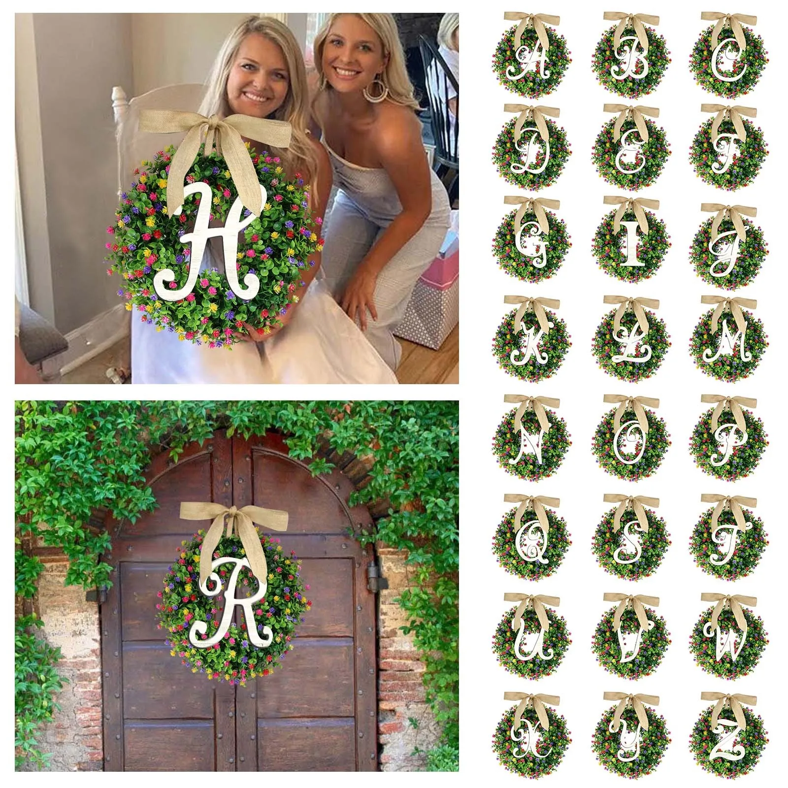 

Succulent Wreaths for Front Door 1PC Unique Last Name Year Round Front Door Wreath With Bow Welcome Wreath Window Suction Cups