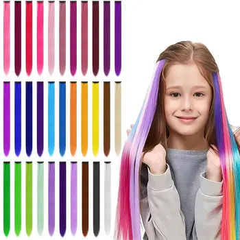 Estensioni dei capelli Clip in Estensioni dei capelli colorati da 22 pollici Punti salienti del partito Posticci sintetici lunghi e lisci per donne Bambini Ragazze