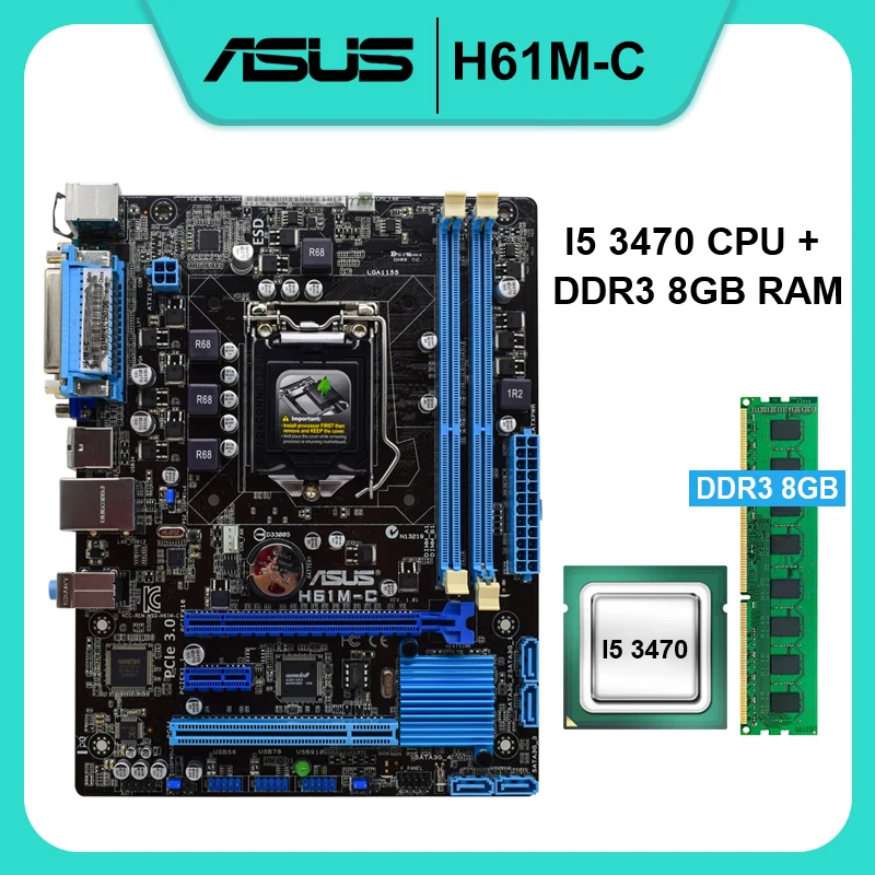 Asus H61mc Motherboard 1155 Ddr3 Motherboard Set With I5 3470 Cpu Ddr3