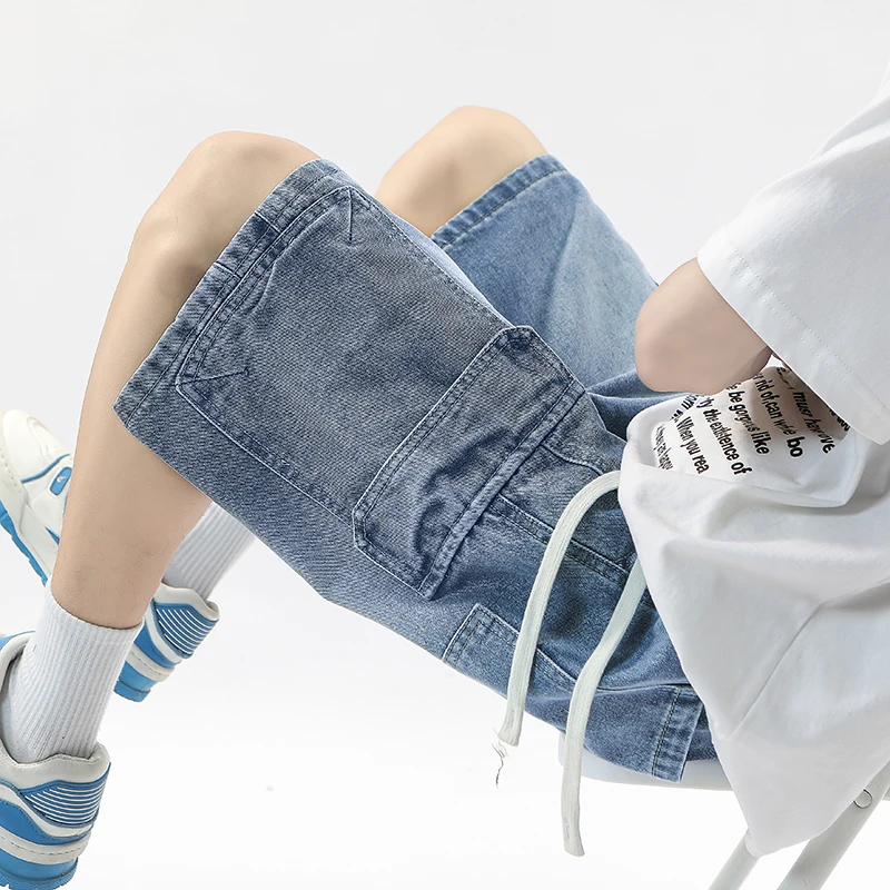 Summer Workwear Denim Shorts Street Men's Loose Straight Shorts Stretch Waist Casual Jogging Outdoor Five-Cubic Pants 2