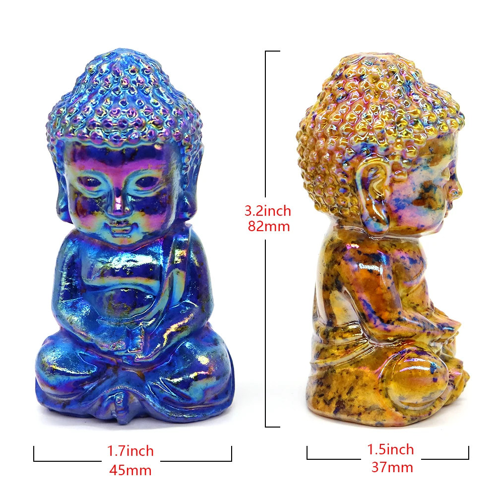 80mm Sitting Baby Buddha Electroplated Plating Curb Stone Natural Healing Chakra Crystal for Spiritual Introspection Home Decor