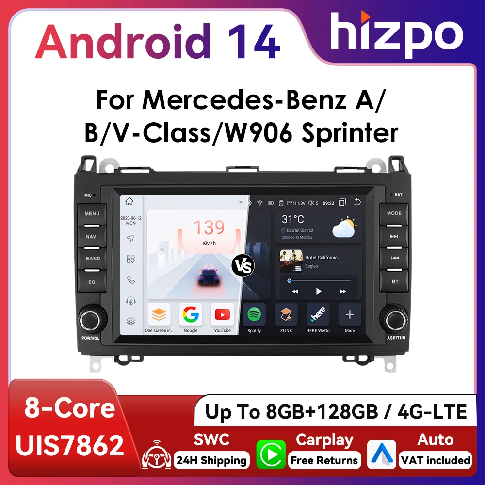 8 " Hizpo 2Din Android Radio de coche para Mercedes Benz B200 Clase B W169 W245 Viano Vito W639 Sprinter W906 DSP RDS BT 4G CarPlay SWC 1