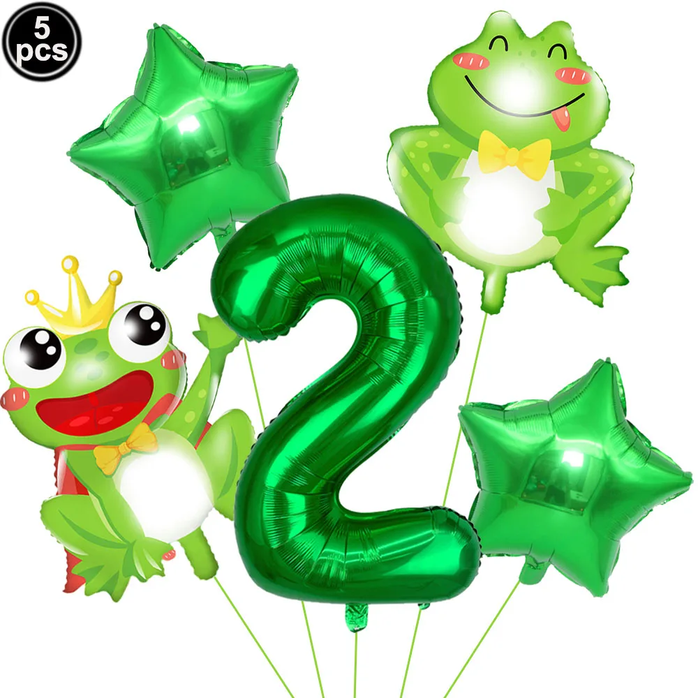 thumbnail image 1 of Decoración de cumpleaños de rana, pancarta con globos de papel de aluminio Mylar de rana verde, mantel para baby shower, suministros para fiestas de cumpleaños con temática de ranas en el jardín, 1 of 5