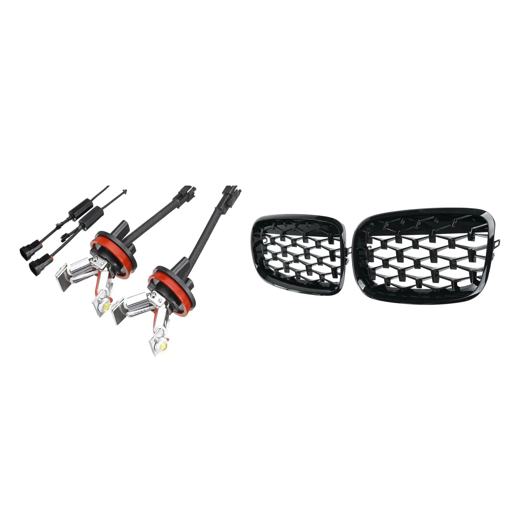 

2Pcs Car LED Angel Eye Light for BMW E82 E87 E90 E91 E92 M3 E93 E60 E61 E63 & 2x Car Diamond Grills Front Kidney Grill