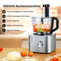Système de cuisine professionnel 1100W, robot culinaire multifonctionnel 11 en 1 avec bol de 3,2 L + broyeur/mixeur/chopper de 1,5 L Compact argent 2