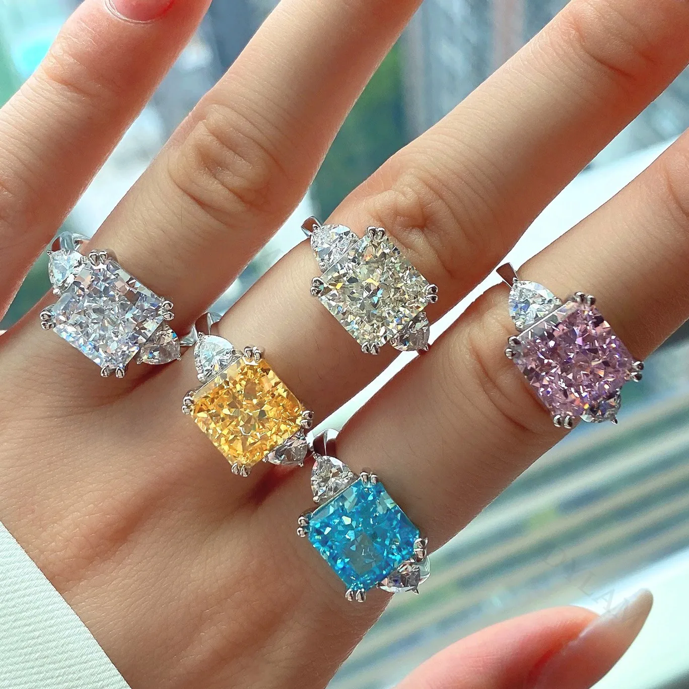 

S925 Pure Silver Pink High Carbon Diamond Ring Women Luxury Jewelry Party Accessory Cocktail 2023 New Wedding Anniversary Gift