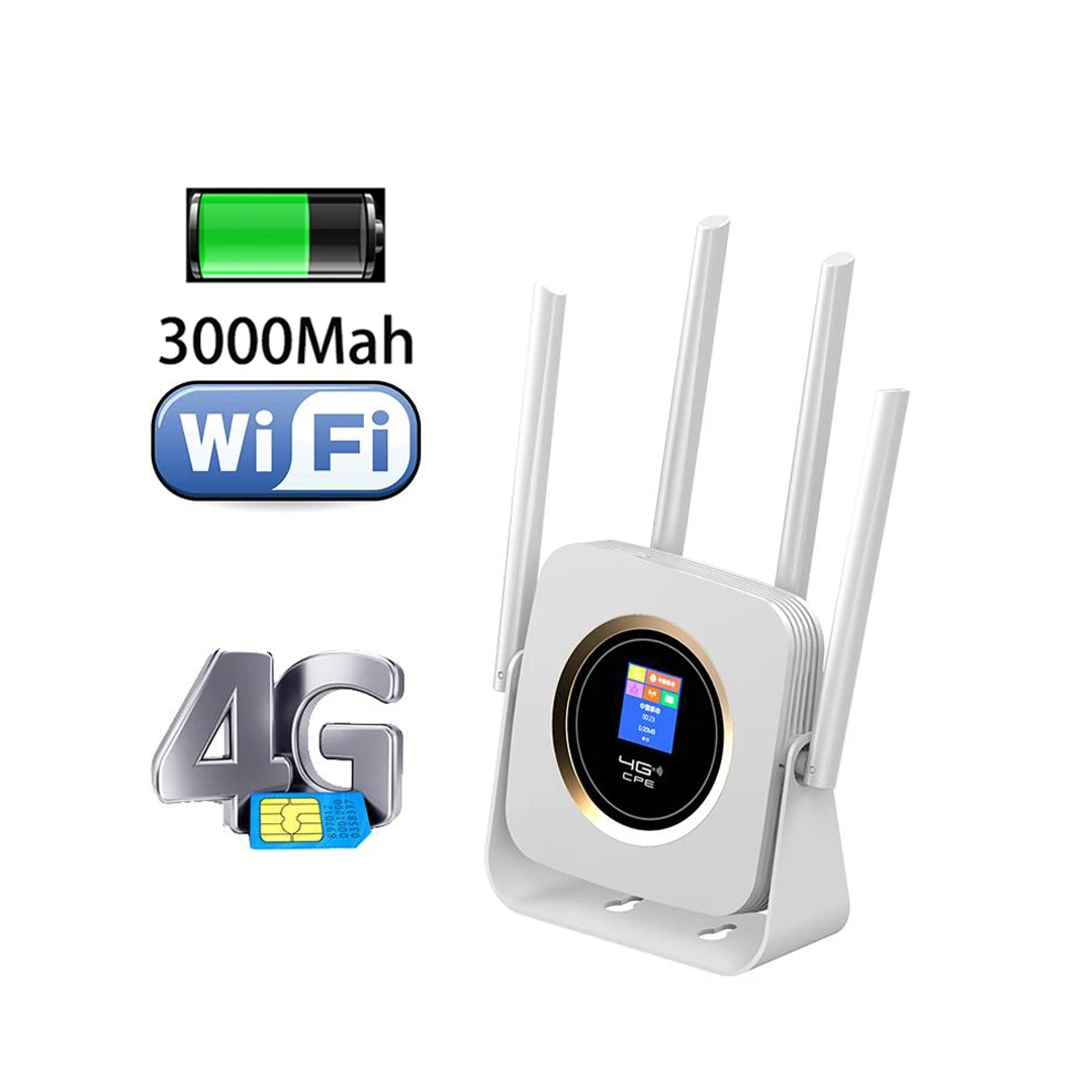 Cpe904 4G Lte Router Sim Cpe 4G Modem Mobile Hotspot Wireless Wifi Broadband 4 Antenna Wifi Con Batteria Da 3000Mah