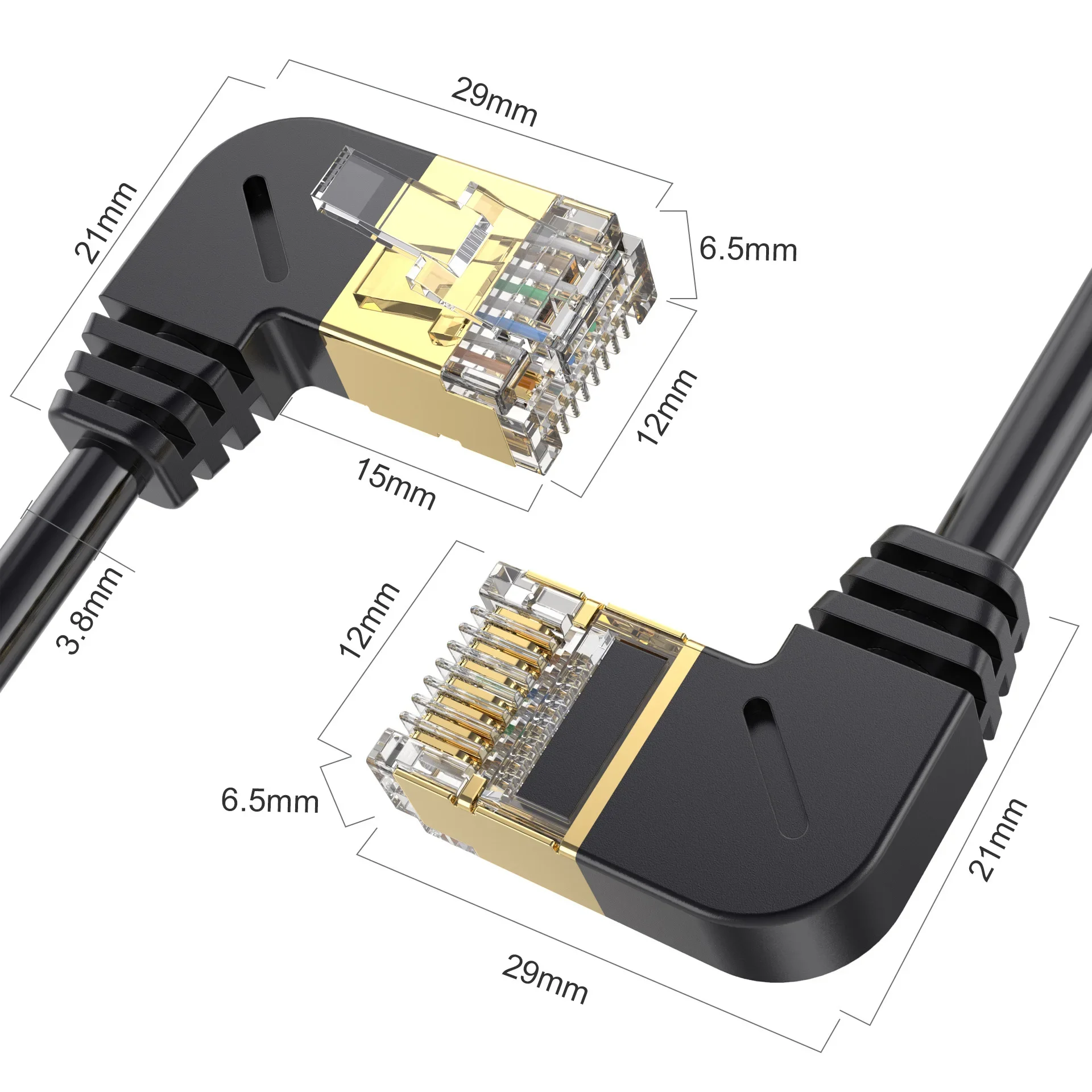 High-Speed SFTP Ethernet Cable - 90 Degree Right Angle, 40Gbps, 2000MHz, RJ45 Superfine Design