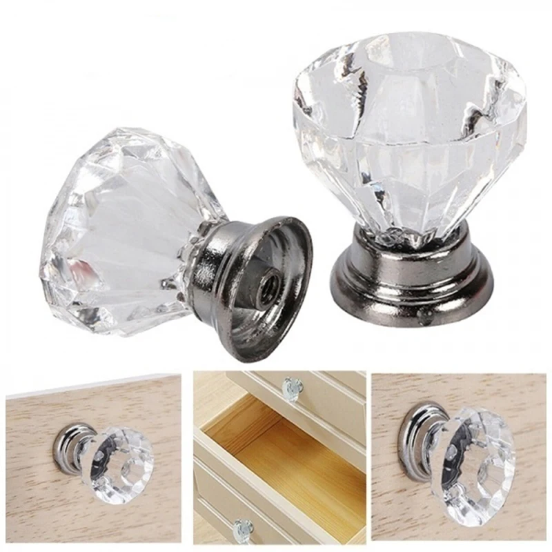 30mm Clear Crystal Cabinet Handle Drawer Bedside Table Cabinet Furniture Handle Pull Knobs Kits Door Knobs 10PCS furniture knobs