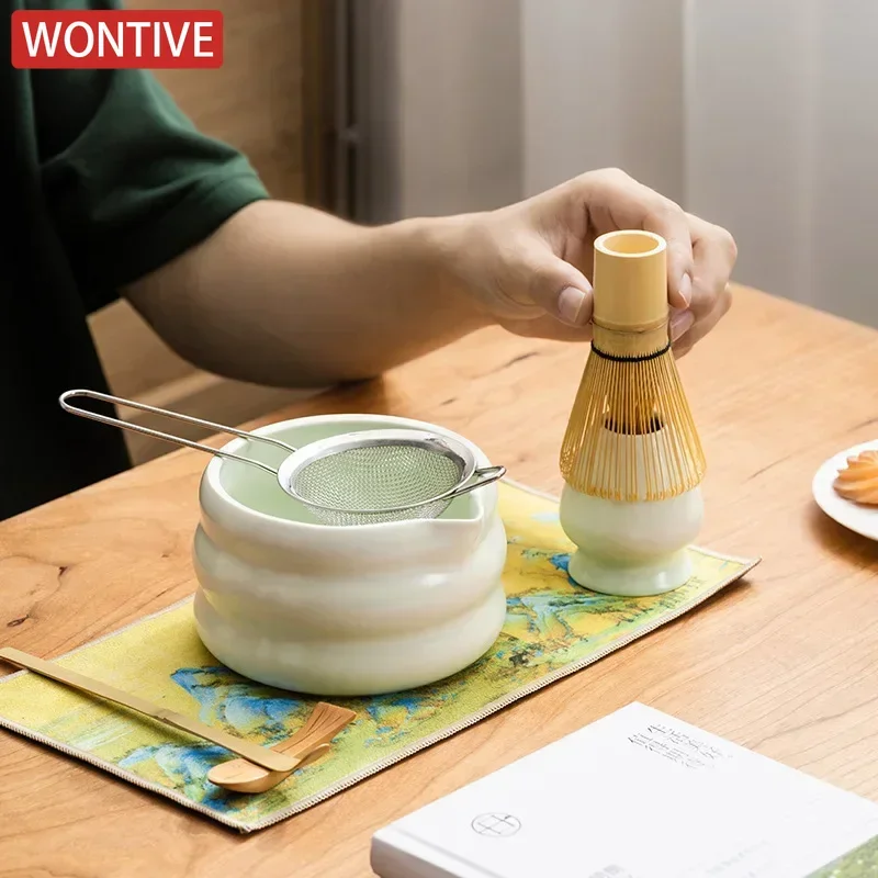 Handmade Matcha Tea Set Tool Stand Kit Bowl Whisk Scoop 4-7pcs