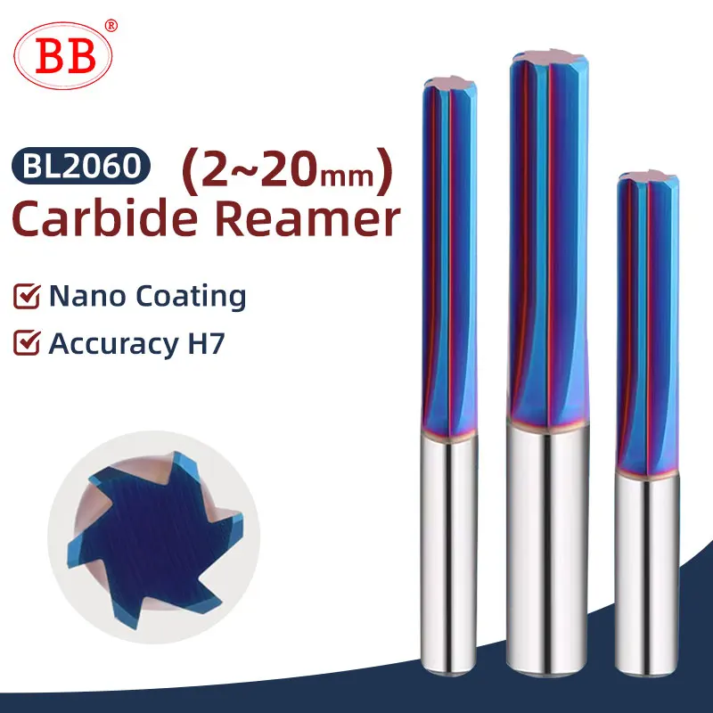 BB Carbide Reamer CNC Machine Hole Deburring Tool Blue Coating HRC60 Lath Cutter Drill Stainless Steel Hard Steel 6mm 8mm 1PCS carbide reamer