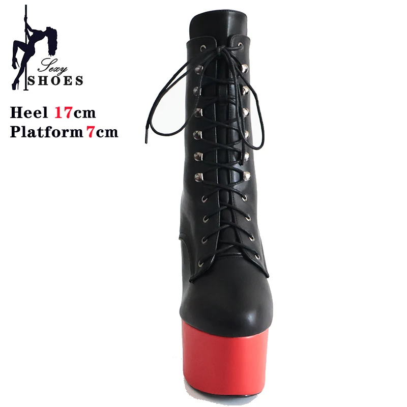 Fashion Sexy Knight Female 7 Inch High Heel Platform Ankle Boots for Women Autumn Winter Shoes 17cm Red Black Pole Dancing Boots