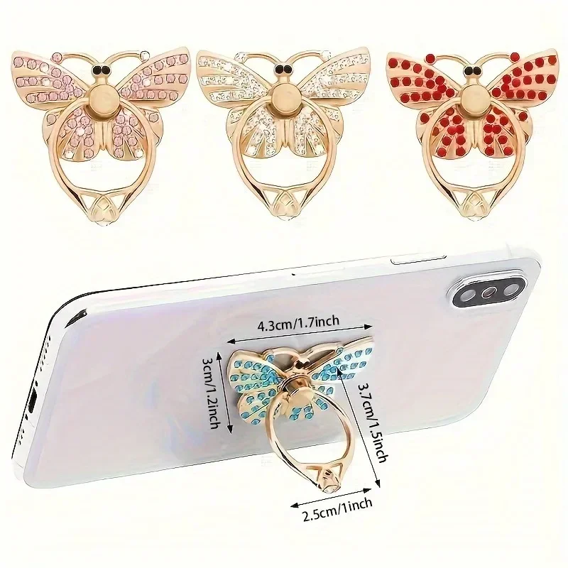 Glitter Butterfly Cell Phone Ring Holder Stands Butterfly Phone Ring Holders with Knob Loop 360° Rotation Kickstands