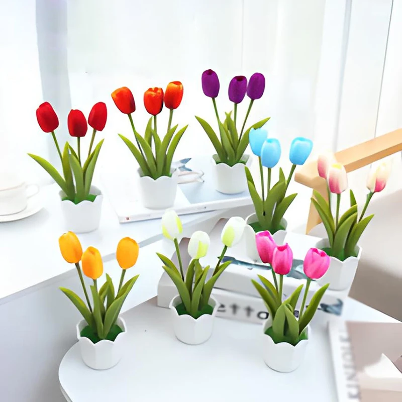 

Artificial Potted Plants Home Office Table Decor Indoor Small Faux Plants Flower in Pot Fake Plastic Flowers Valentines Day Gift