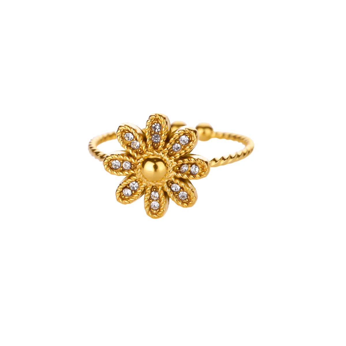 Zircon Flower Rings For Women Gold Stainless Steel
