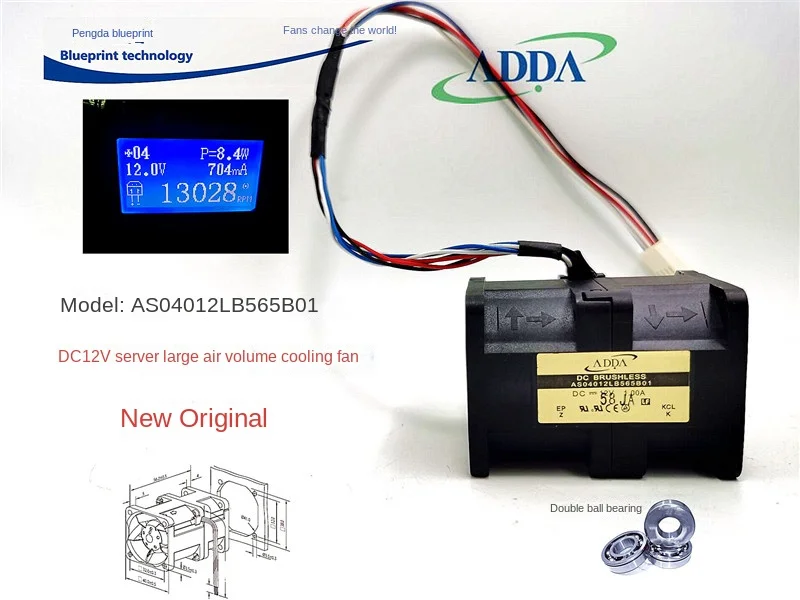 New Adda As04012lb565b01 Double Ball 12 V1a 4056 4cm Server Cooling Fan 40*40*56MM