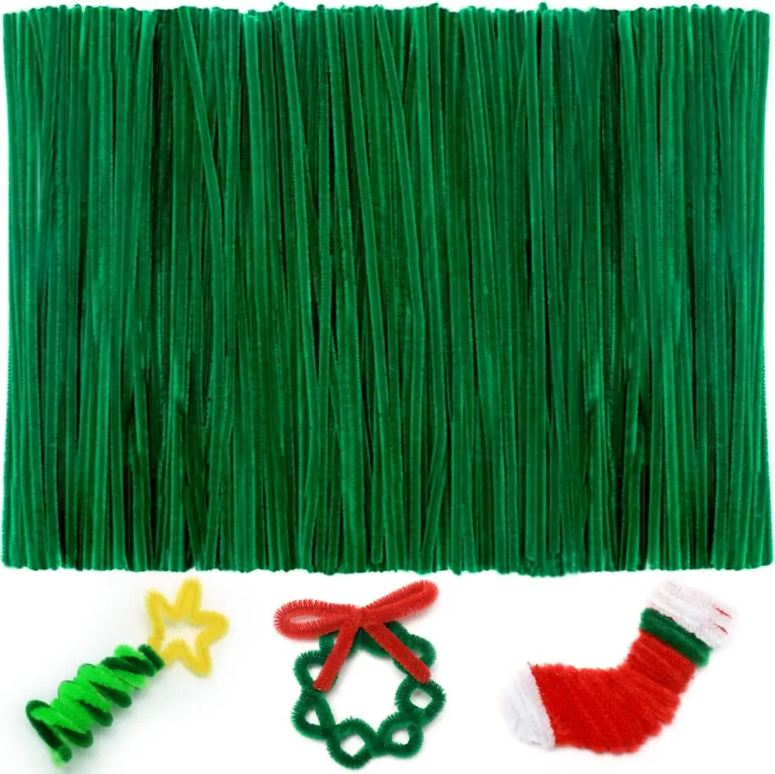 100/200/300 Pieces Green Pipe Cleaners Christmas Craft Pipe Cleaners Chenille Stem Bulk