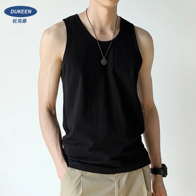 

DUKEEN Cotton Tank Tops Men's Summer Outer Wear Tops Sports Fitness Sleeveless T-Shirt Solid Color White Bottoming Shirt