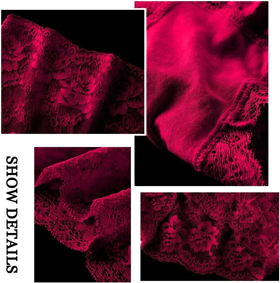 5 Pack Women Sexy Lace Underwear Briefs Plus Size Lace Panties High Waist Hipster Panties