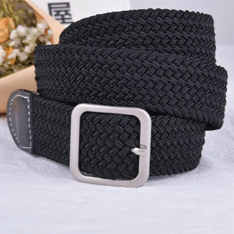 No drilling required Men Elastic Belt Canvas Belt Metal Pin Buckle Durable Stretch Belt