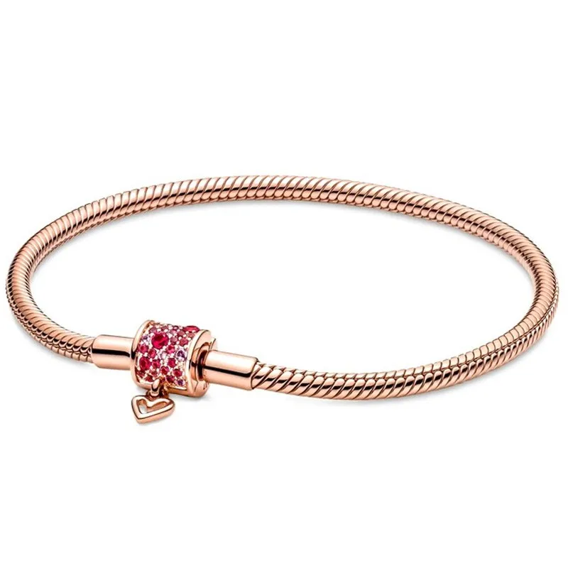 

Authentic 925 Sterling Silver Sparkling Freehand Heart Snake Chain Bracelet Bangle Fit Bead Charm Diy Fashion Jewelry