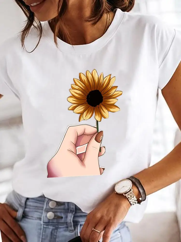 Clothes T Female Clothing For Women Graphic Tee Fashion Lady Sweet Flower 90s Casual Top O-neck Short Sleeve Print T-shirts