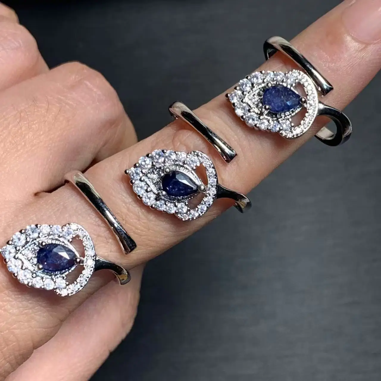 Natural Sapphire Ring Adjustable Female Ring Jewelry for Women Gift Wholesale High Quality Vintage Fine