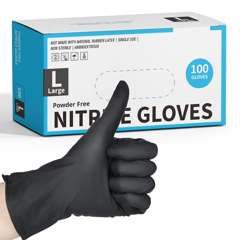 GIMO Guantes Desechables De Nitrilo De Látex Y Polvo Sin Látex De 5 Mil 100 Unidades Texturizados Uso Mecanico Limpieza Alimentos L
