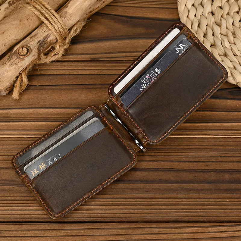 Genuine Leather Money Clip Purse For Men Women Cash Clip Wallets Male Short Wallets Card Holder Multi Cards Short Purse For Man credit card holder id card holder leather bill organizer