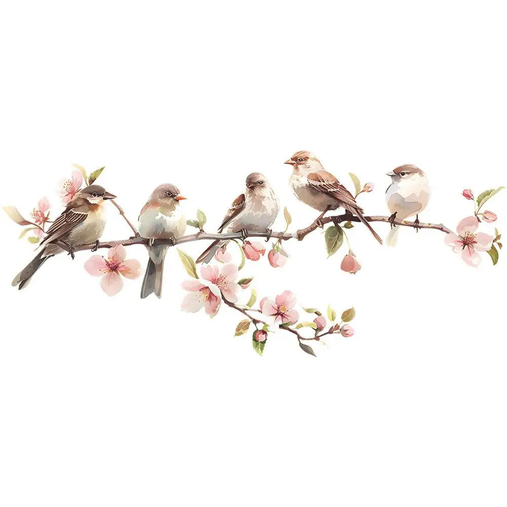 PVC Flower Window Clings Birds Tree Branch Glass Sticker Anti-Collision Decal For Bedroom Restroom Doors Decorative Films