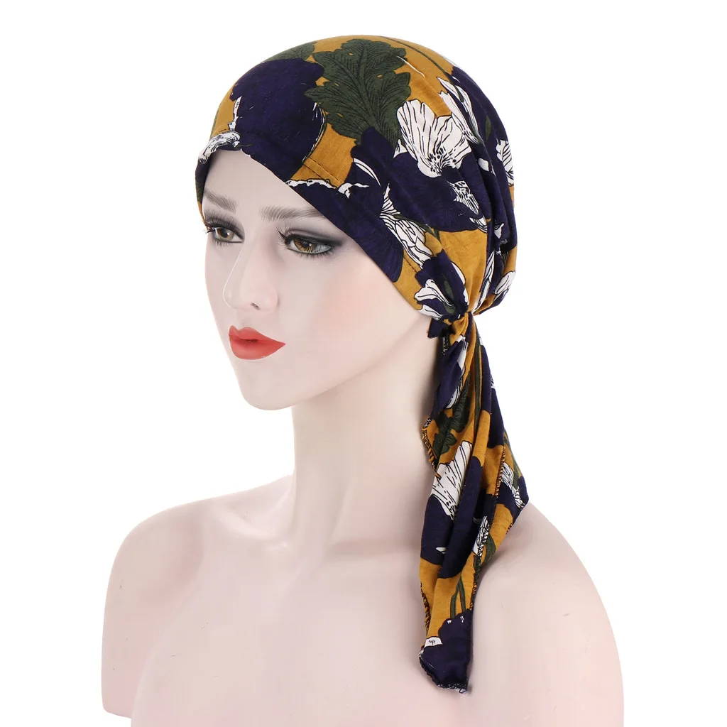 

European and American Forehead Cross Curved Two Tail Hat Tie Dye Milk-silk Braid Hat Muslim Baotu Hat Flower Cloth Cap