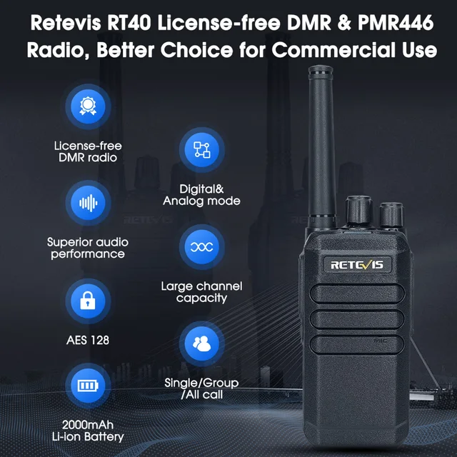 Walkie Talkie Retevis RT40 Digitale - PMR446 Senza Licenza, 2000 MAh, VOX, Per Famiglia E Lavoro