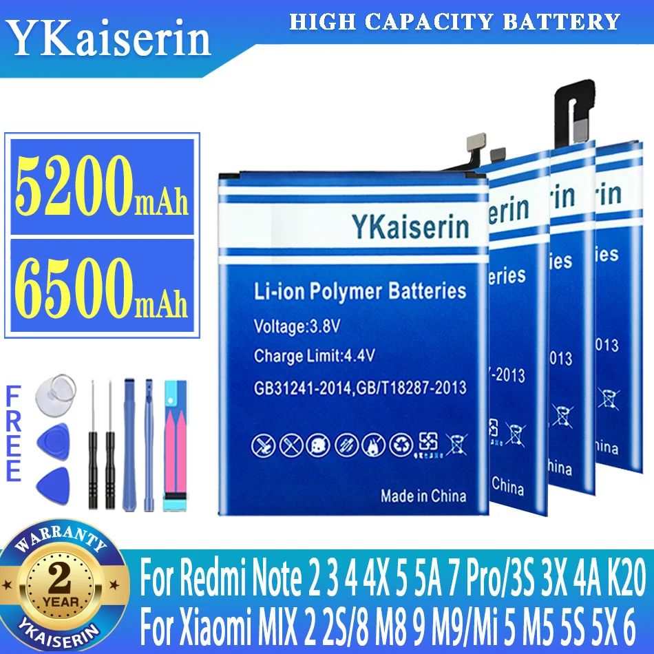 

YKaiserin Battery For Redmi Note 2 3 4 4X 5 5A 7 Pro 3S 3X 4A K20 battery For Xiaomi 8 M8 9 M9 MIX 2 2S mi 5 6 M5 5S 5X bateria