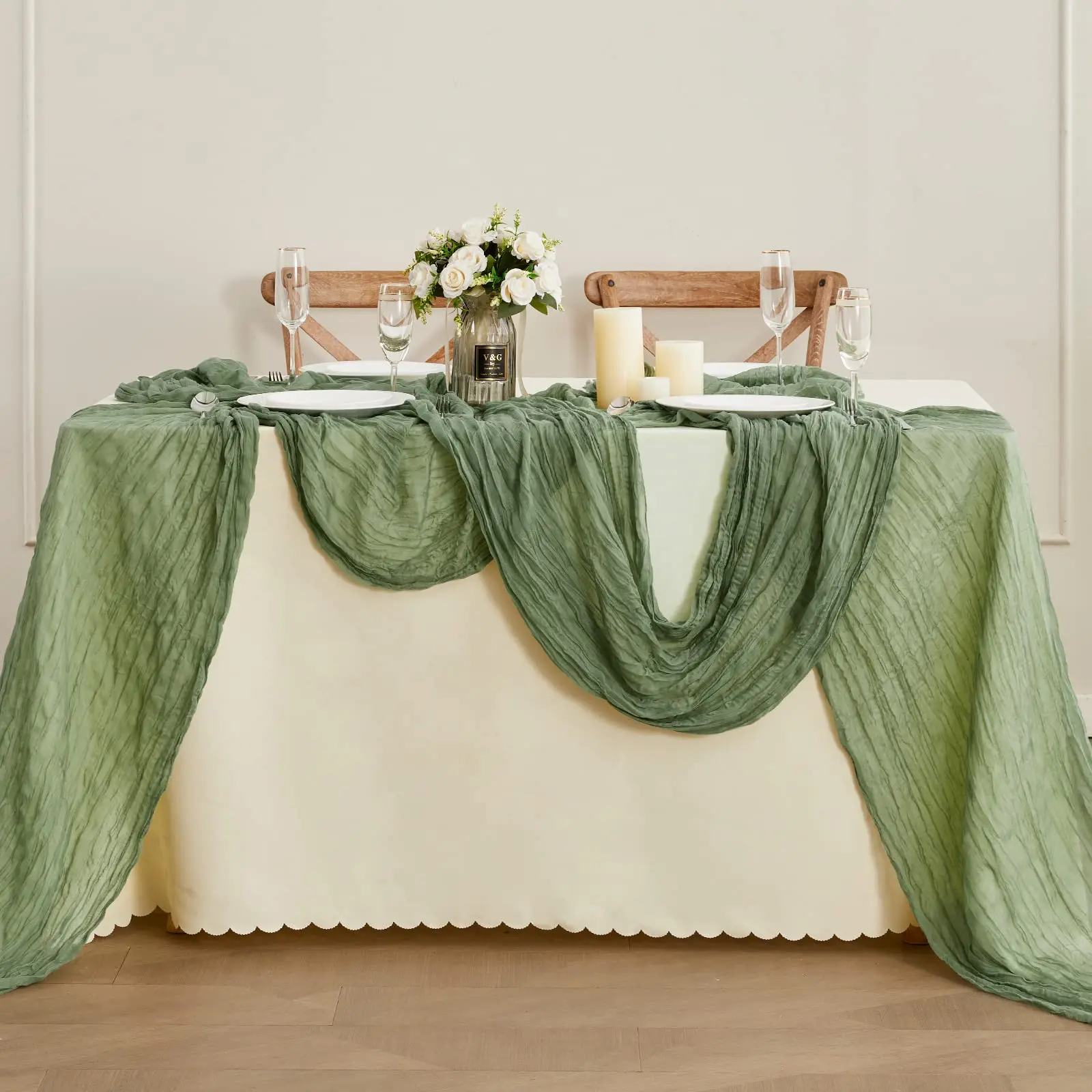 6 Runner Da Tavola In Garza Rustica 55x300 Cm - Bohémien Per Matrimoni, Feste E Decorazioni - Colore: (Scegli Tra 12 Tonalità)