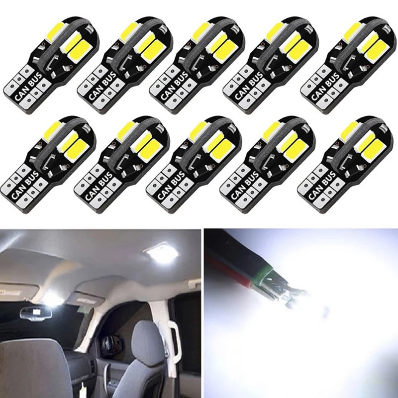 

10/20Pcs W5W T10 LED Bulbs 5730 8SMD 12V Car Interior Bulb Canbus for Car Lamps Dome Light Auto Wedge Side License Plate Lamp