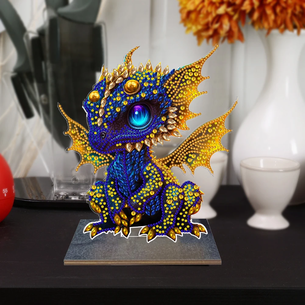 DIY Rhinestones Single Sided Drill Cartoon Dragon Ornament Handmade Wooden Point Drilling Ornament Art Crafts Home Decoration diamond painting diamond painting accessories