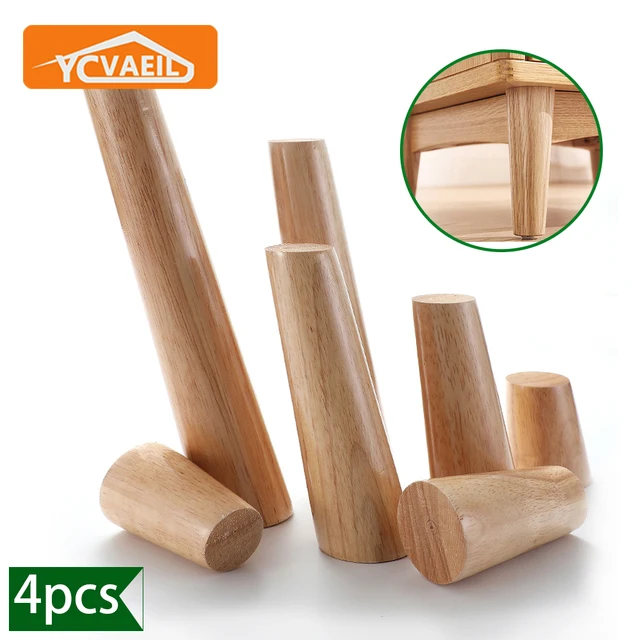 4Pcs Height10-30cm Solid Wood Furniture Legs, Inclined Cone Sofa Bed Cabinet Table and Chair Replacement Feet Sloping Foot