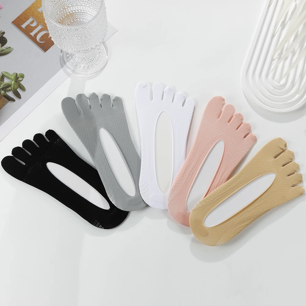 5 Pairs/Set Women's Breathable Twill Pattern Five-Toe Invisible Socks for Spring Summer breathable five toe socks
