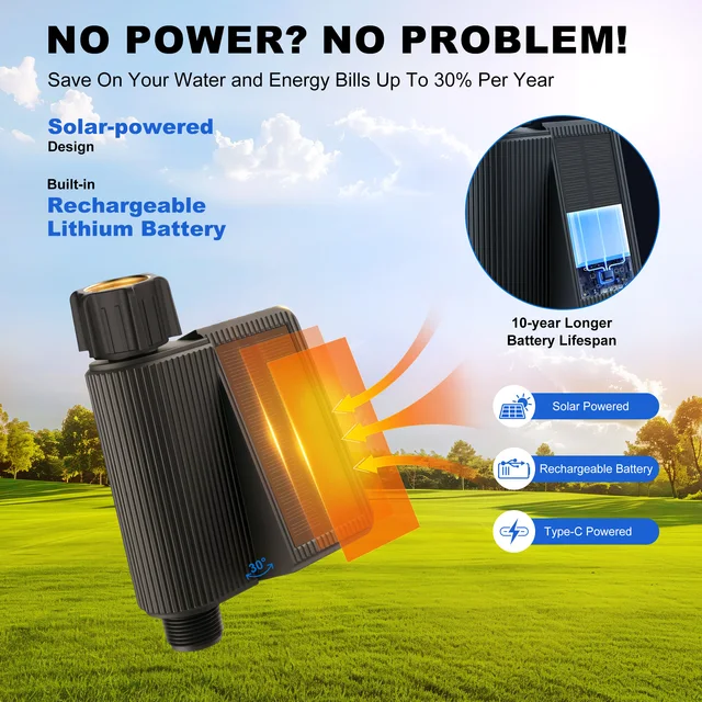 Smart Water Timer Solar Powered WiFi Sprinkler Timer with Brass Inlet Automatic Irrigation Controller No Hub Required 3