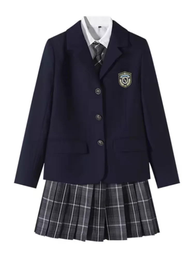Japanese School Uniforms Girl Autumn&Winter Long Blazer Sets Pleated Skirt JK Sailor Tie Anime Cos Costumes Women