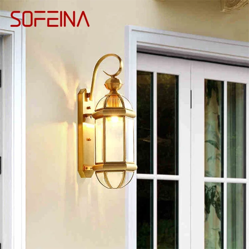 

SOFEINA Contemporary Brass Outdoor Wall Lamps Simplicity Waterproof Creative Balcony Hallway Courtyard Villa Gate Hotel