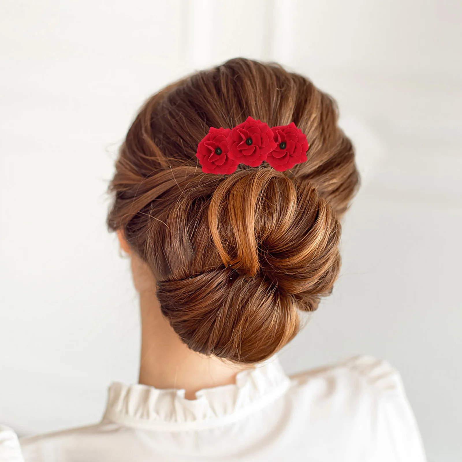 

6pcs/5pcs Rose Flower U-shaped Hair Pins Wedding Hair Accessories Flowers Bridal Hair Clips for Women Headpieces