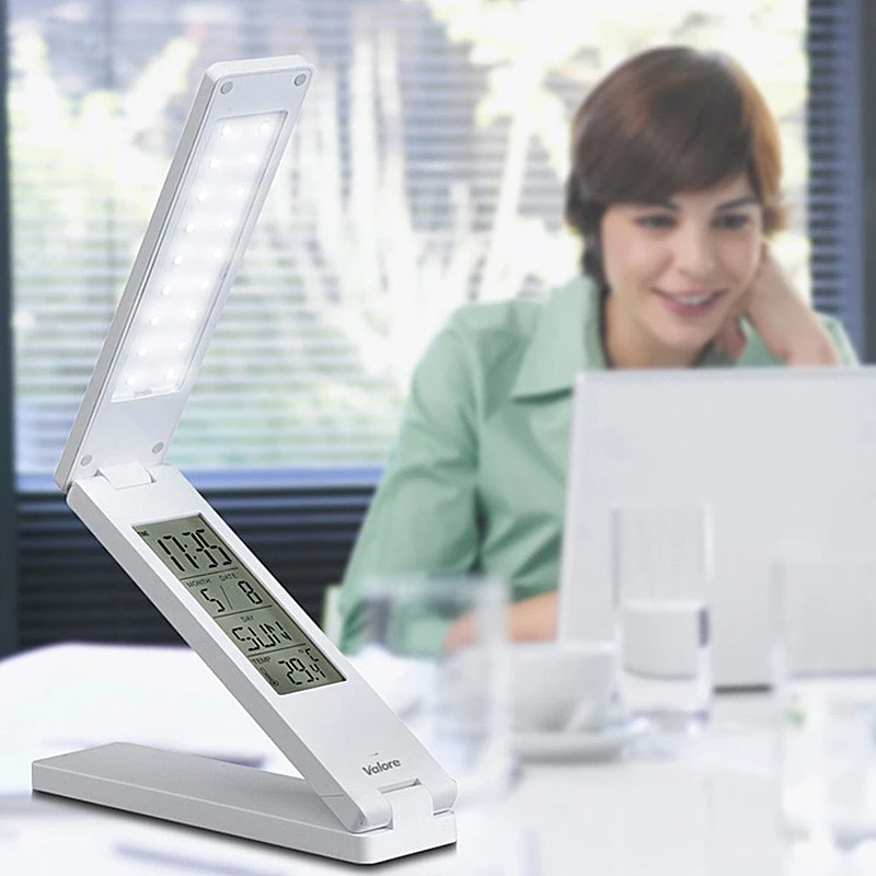 USB 접이식 터치 충전식 LED 책상 램프, 알람 시계 포함, 창의적인 영원한 달력, 다기능 공부 독서 침실