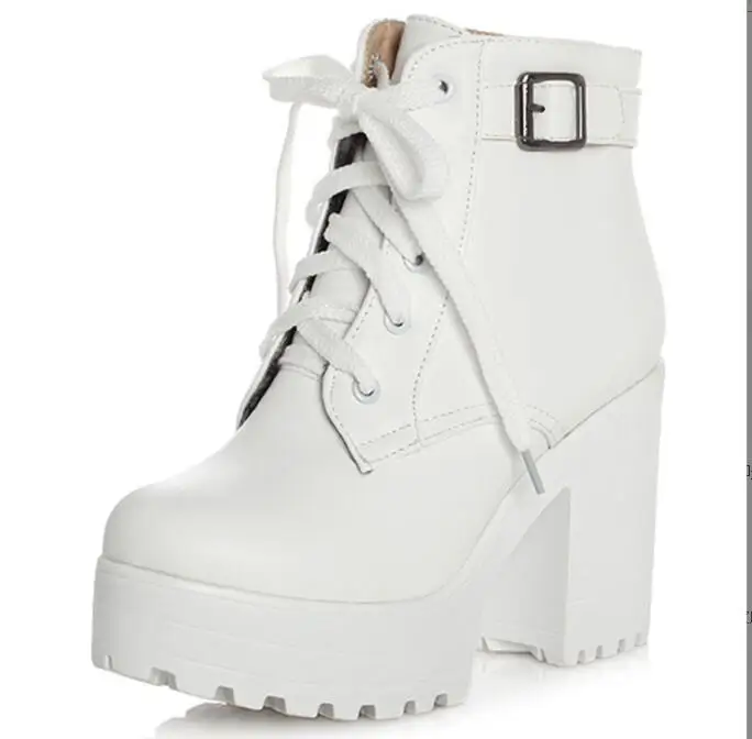 여성용 오토바이 부츠, 블랙 화이트 앵클 부츠, 모피 짧은 부츠, 레이스업 슈즈, 라지 사이즈, 패션 다크 브라운, 가을, 겨울, 신상 