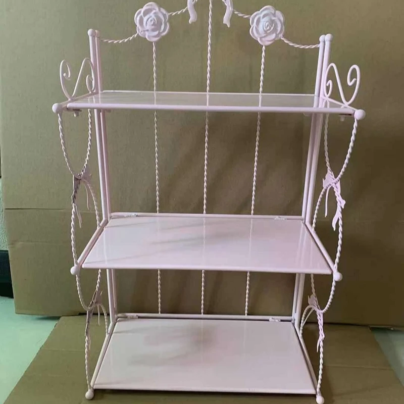 Iron Desk Organizer, Multi-Layer Cosmetic Storage Rack, Bedroom Bookshelf, Simple Display Stand, Home Office Storage pink