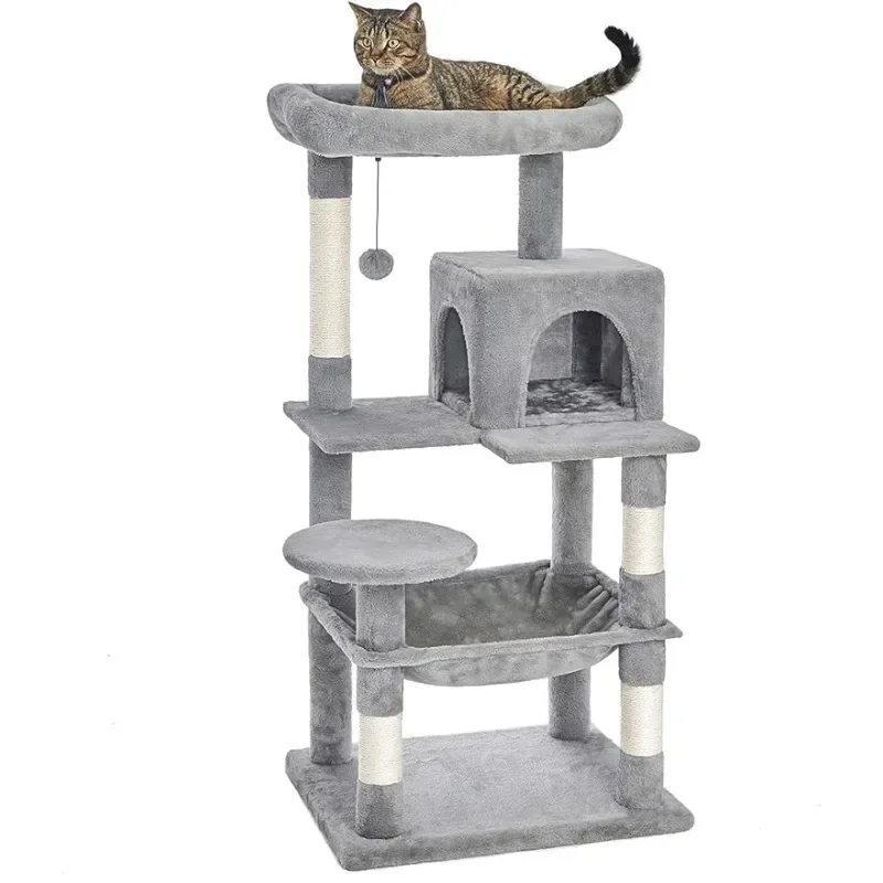 

46.5 inches Cat Tree Multi-Level Cat Tower with Sisal-Covered Scratching Posts, Plush Perches, Hammock and Condo for Cats