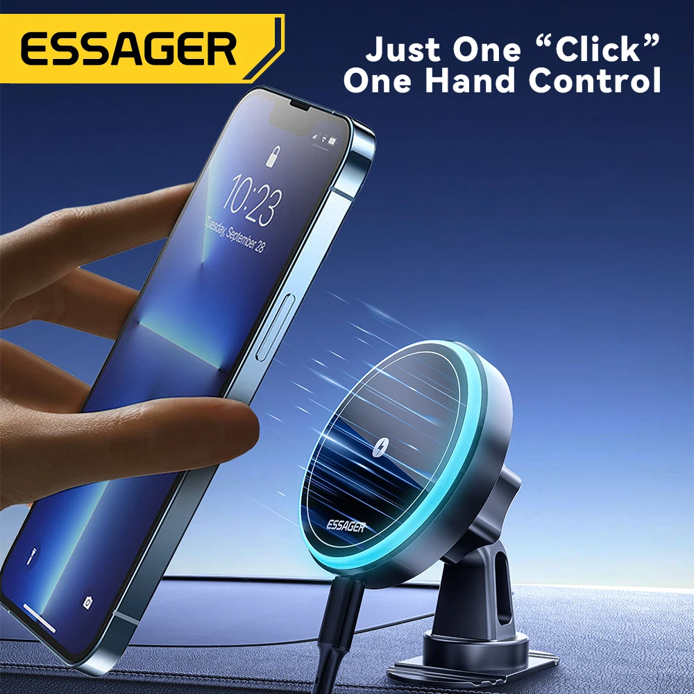 Enhanced 15W Magnetic Wireless Car Charger and Phone Holder with 360-Degree Adjustability