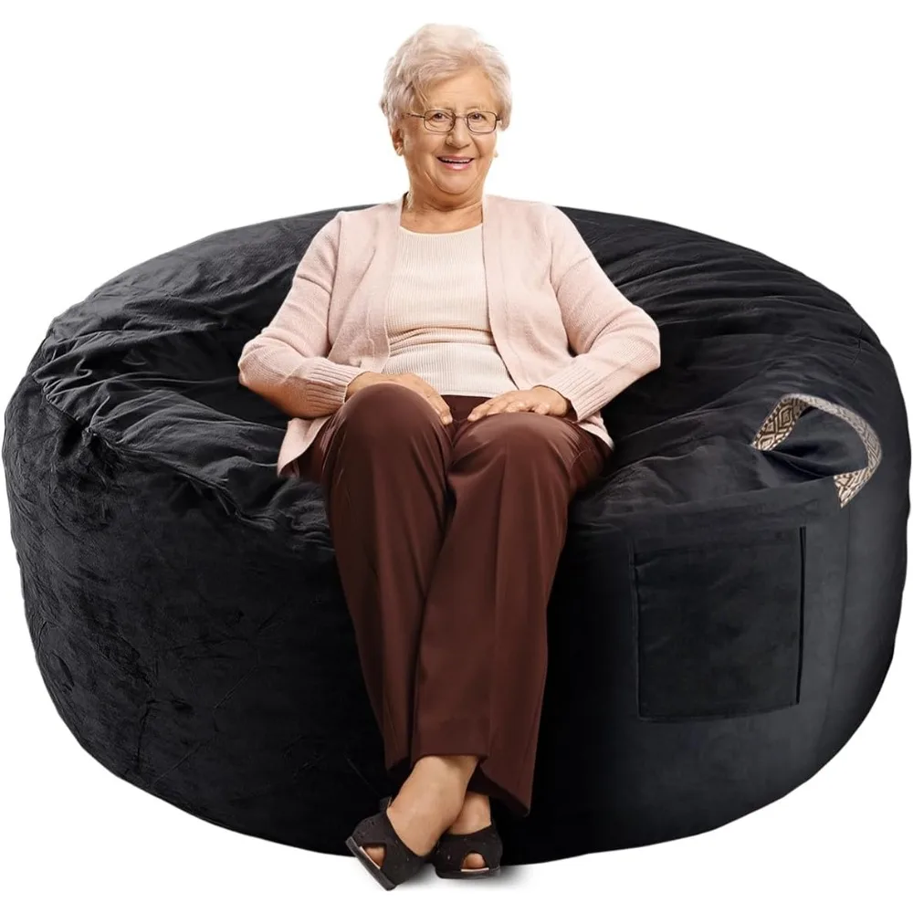 

Диван-мешок в форме бобов, диваны для гостиной, 3 фута, Кресло-мешок, черный большой диван-мешок в форме бобов с мягким голландским бархатным покрытием, мебель для отдыха