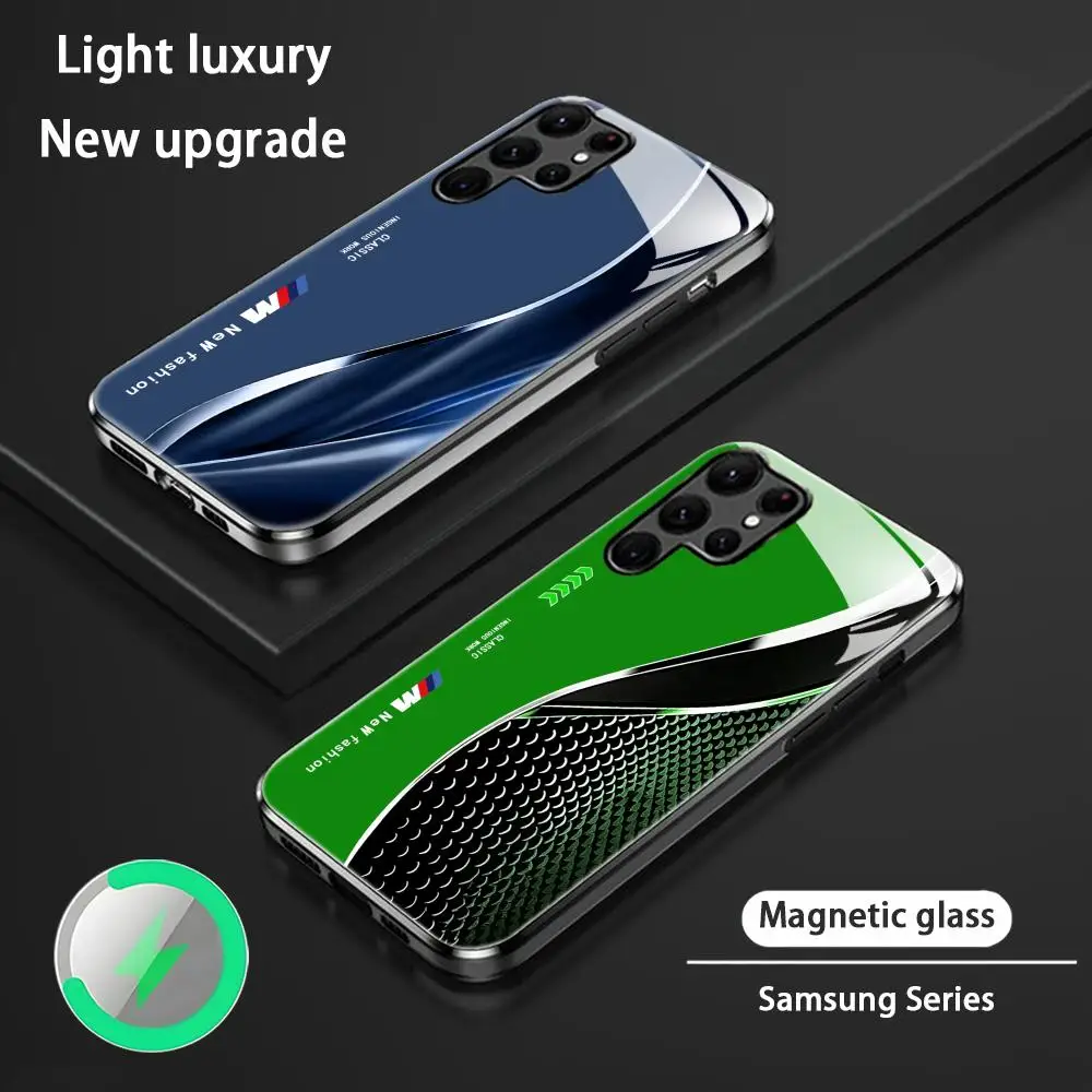 Stylish Blue and Red Magnetic Glass Phone Case - Fashionable Protective Cover